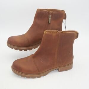 NEW SOREL Women's 8.5 Emelie III Zip Ankle Boots Leather Brown Velvet Tan